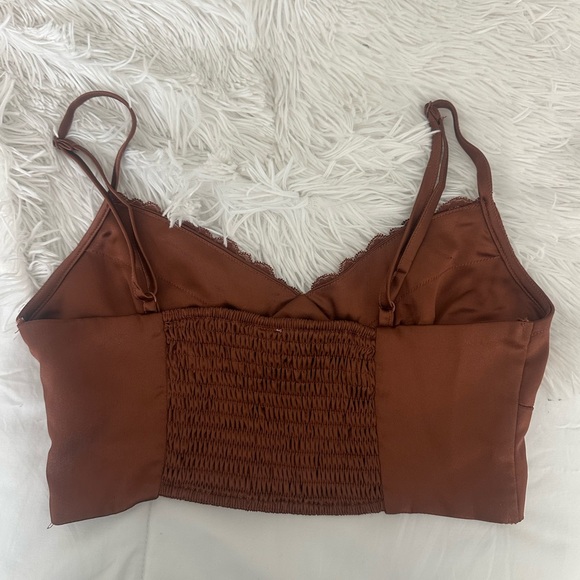 Women’s Lace Brown Satin Going out top crop top - Picture 2 of 5
